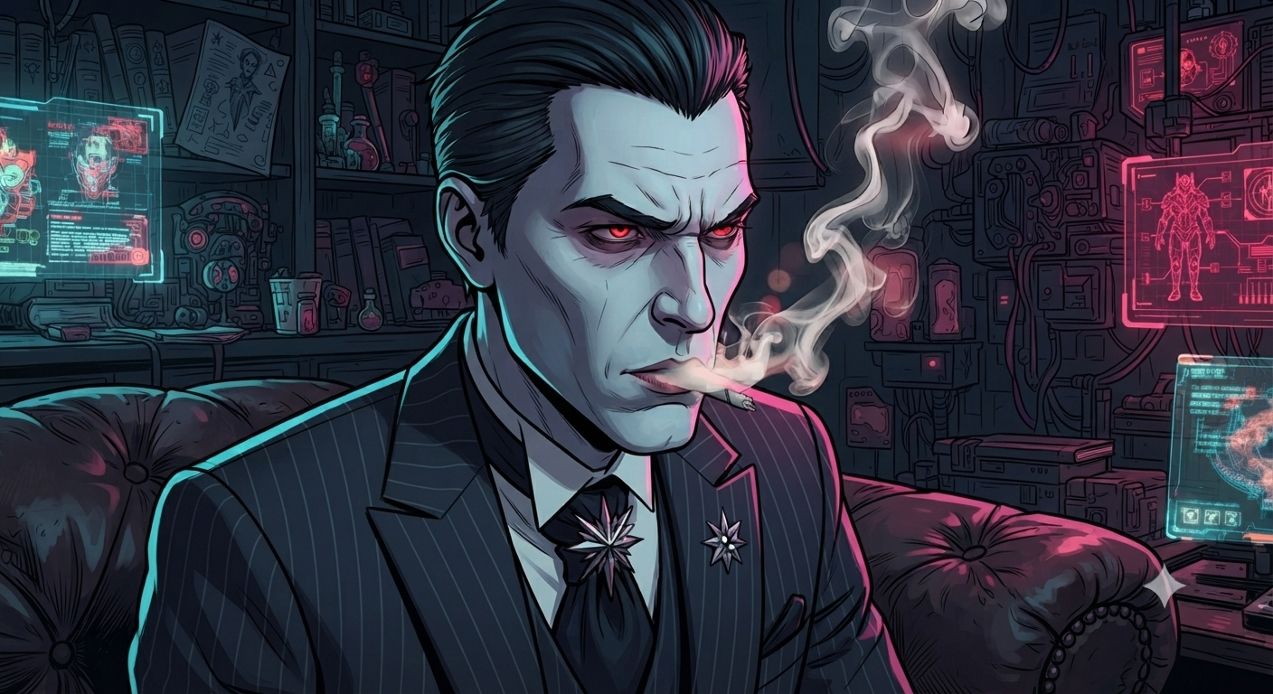 Aftermath - Mr. Nightshade exhales smoke, the past still in his eyes