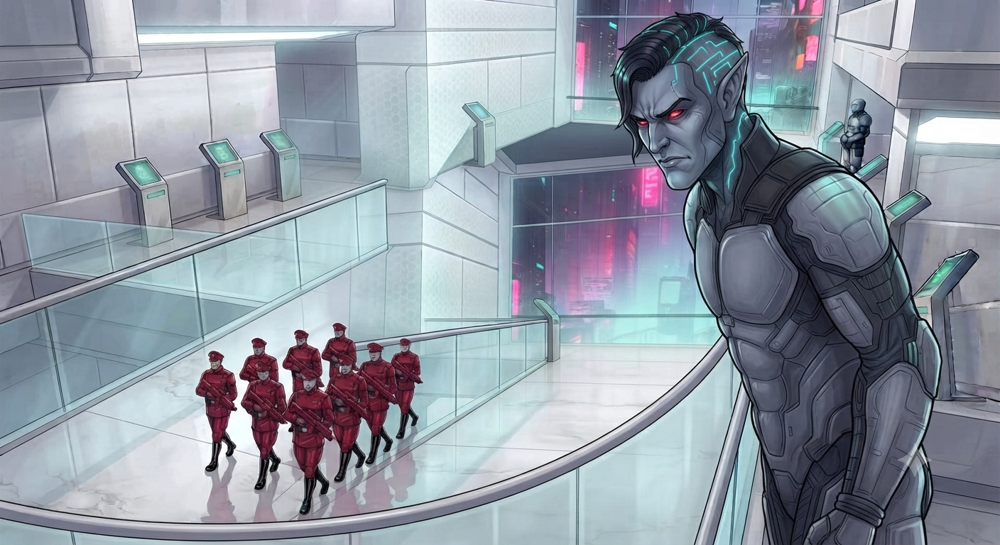 Vance looking down at the guards with contempt