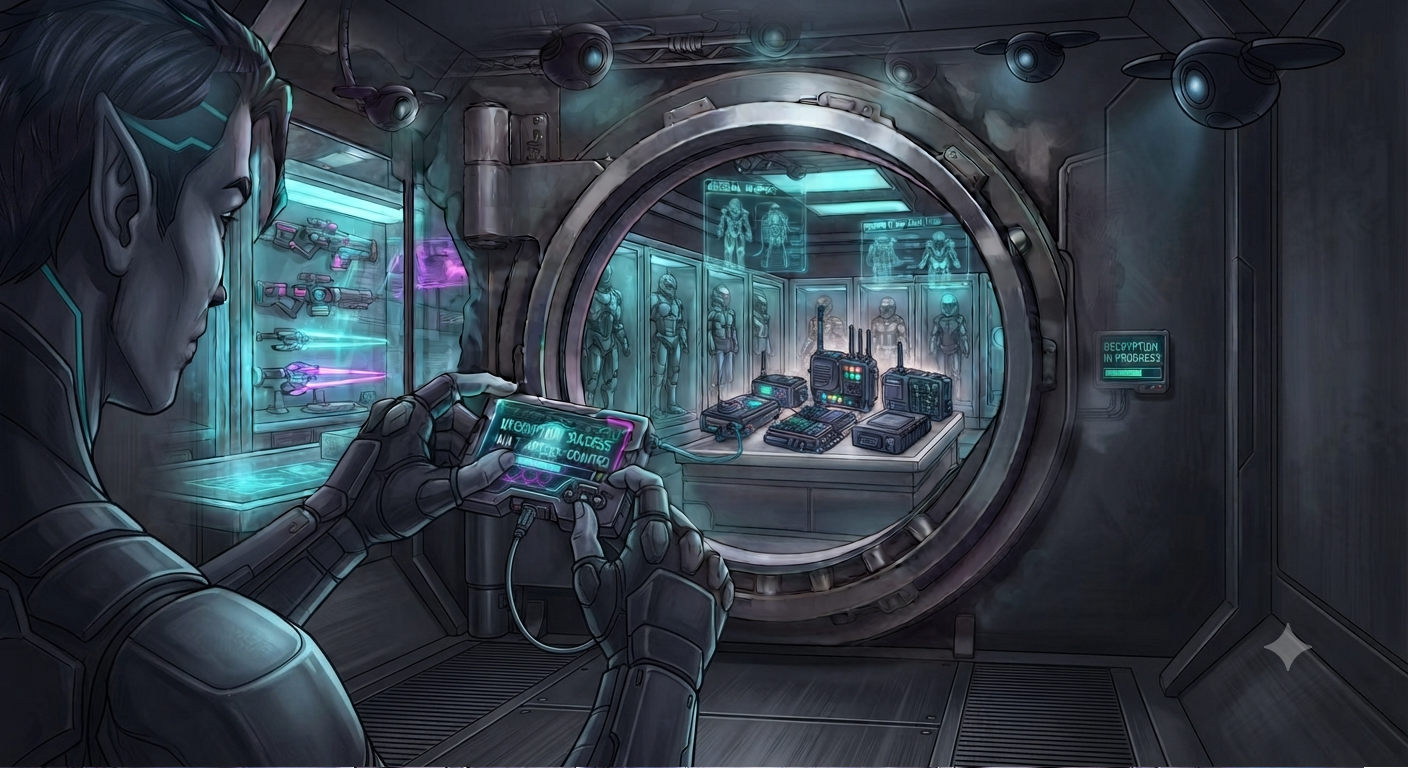 The vault opens onto racks of prototypes