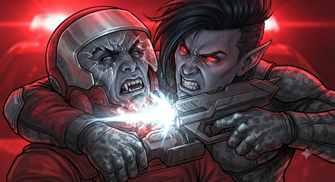 Close-quarters fight - Vance fires a stolen weapon
