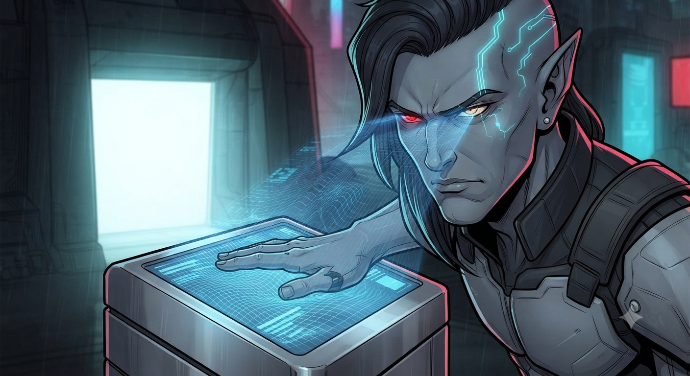 Vance pressing his hand to the biometric scanner
