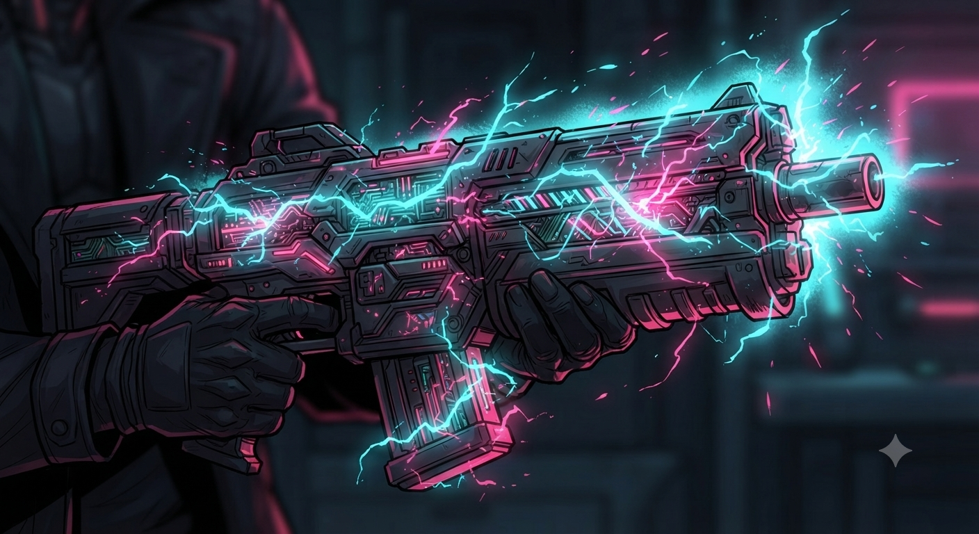 Over-clocked rifle humming with lethal energy