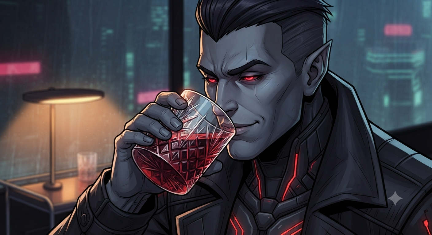 Quiet indulgence - Vance sips high-grade blood