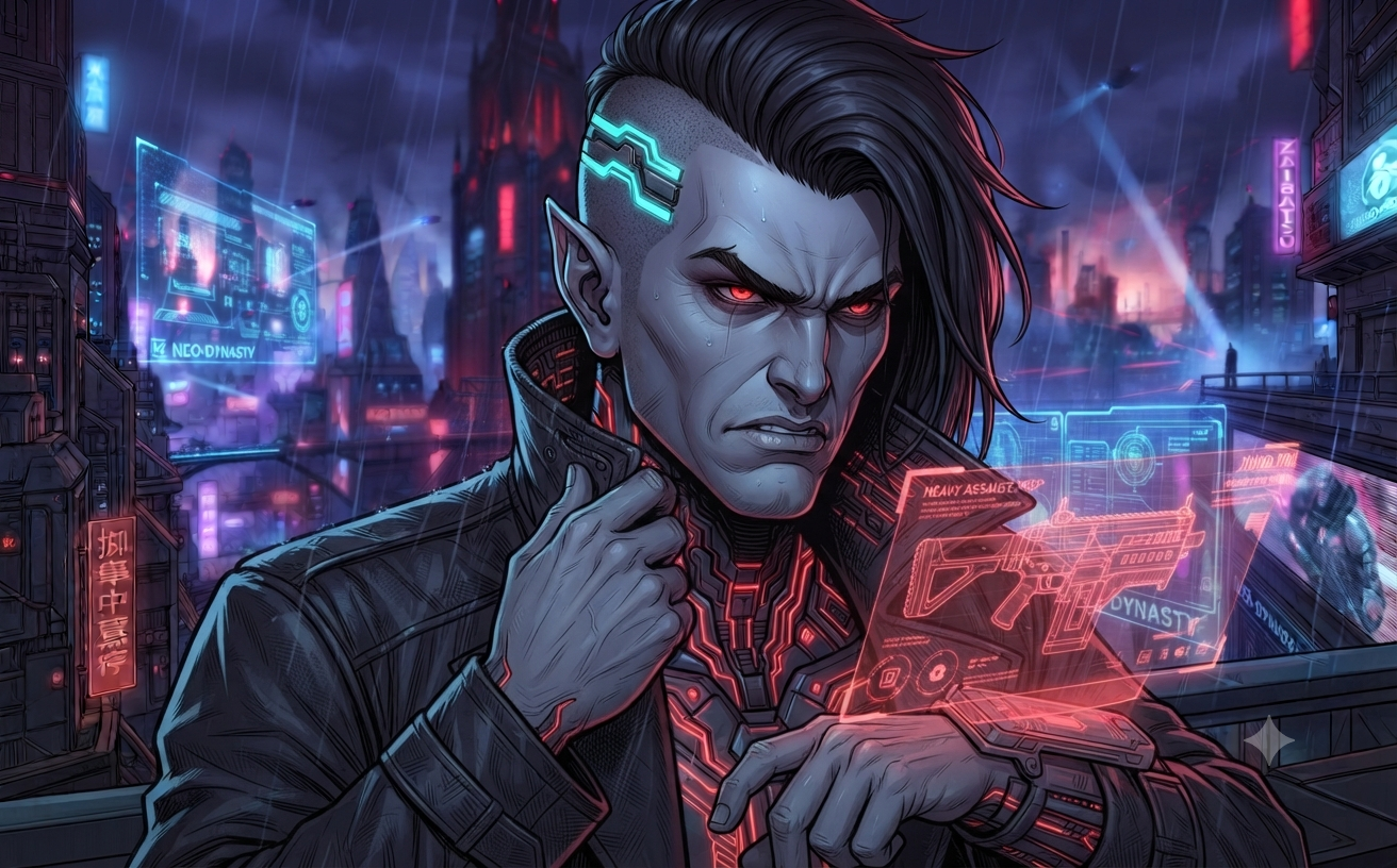 Vance preps weapon schemes under ZAIBATSU neon