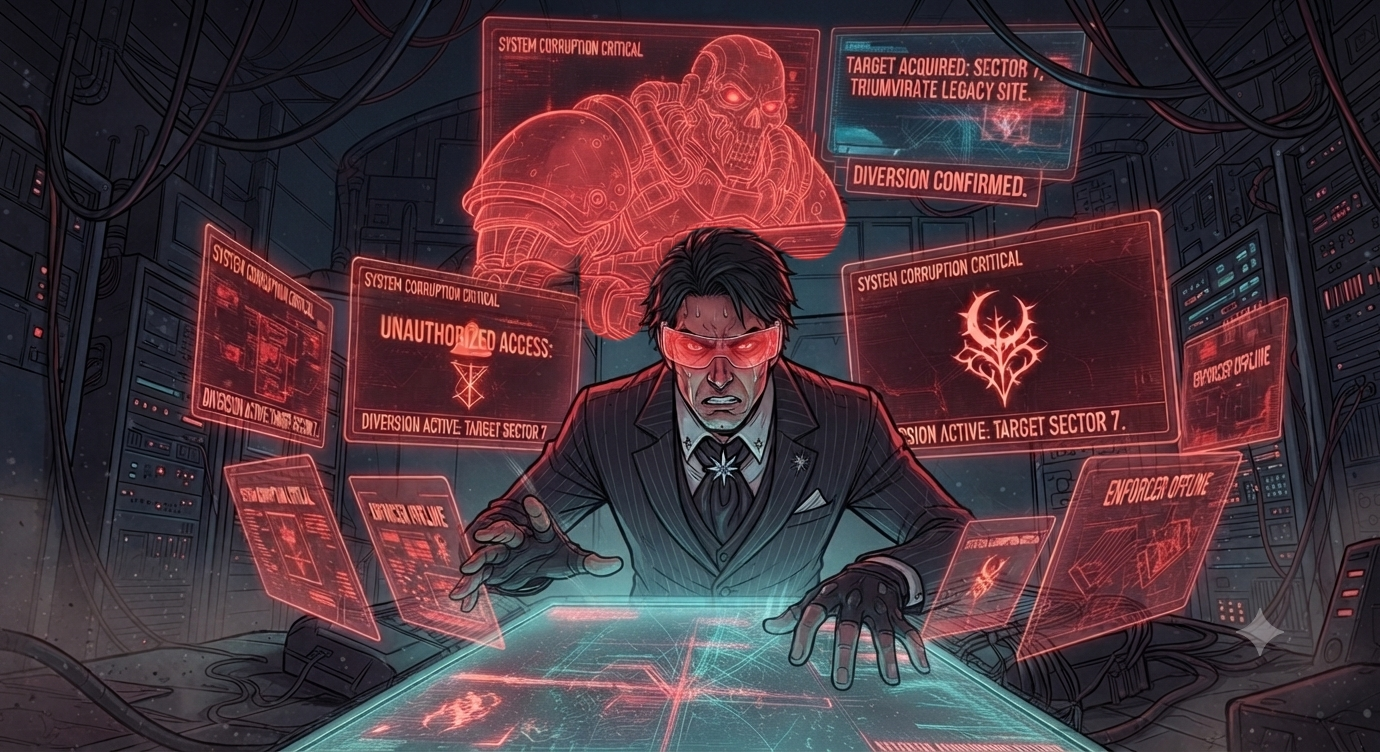 Nightshade in the server room - Enforcer silhouette on every screen