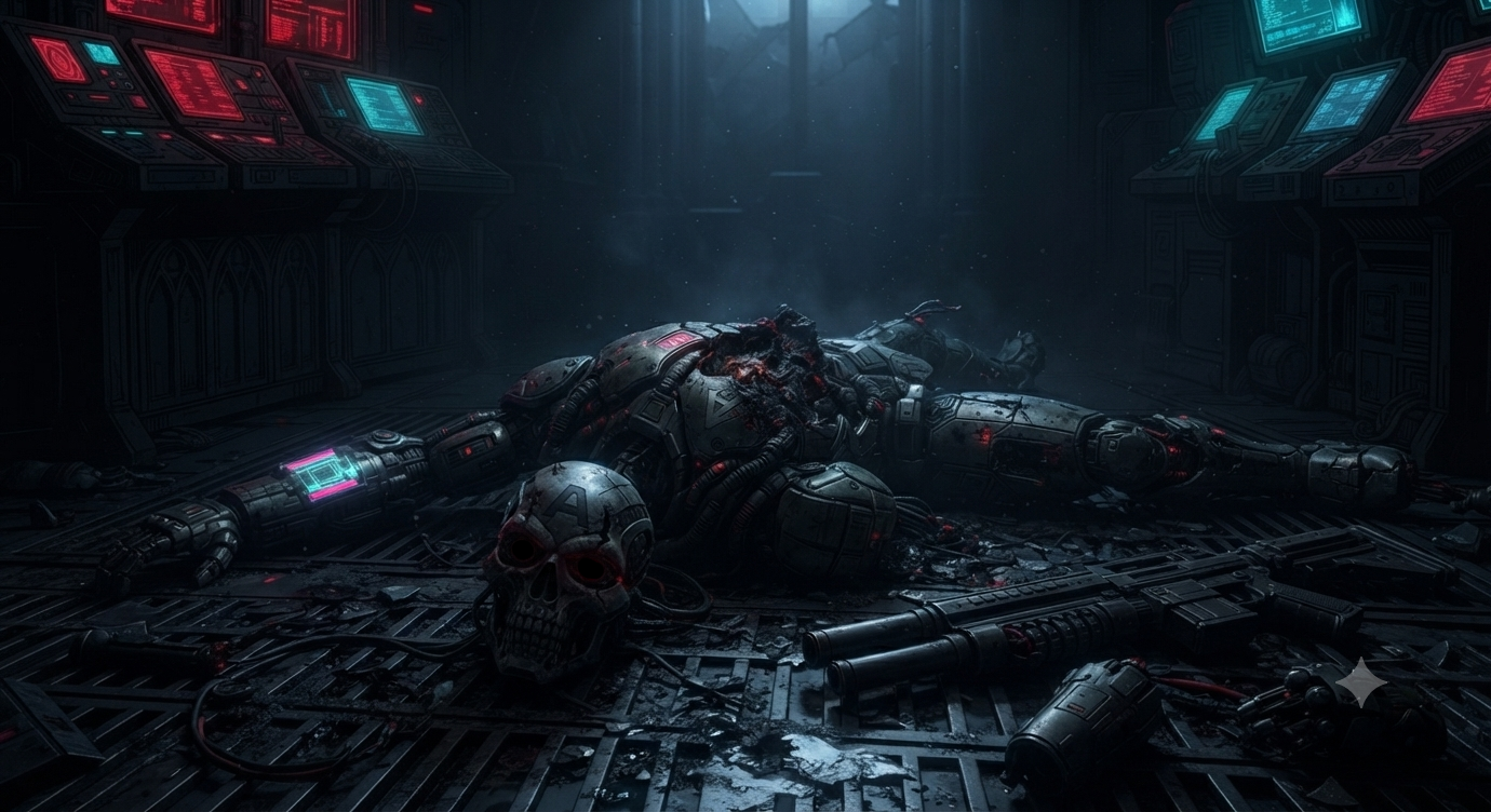The Crimson Enforcer - scrap on the grated floor