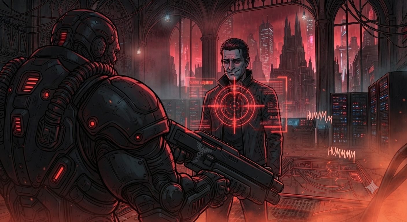 Enforcer's reticle locks onto Nightshade's chest